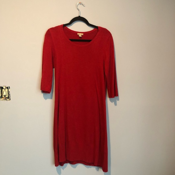 PRICE FIRM J. Jill Red Ribbed Size Medium Petite Border Wool/Viscose Blend Dress - Picture 3 of 6